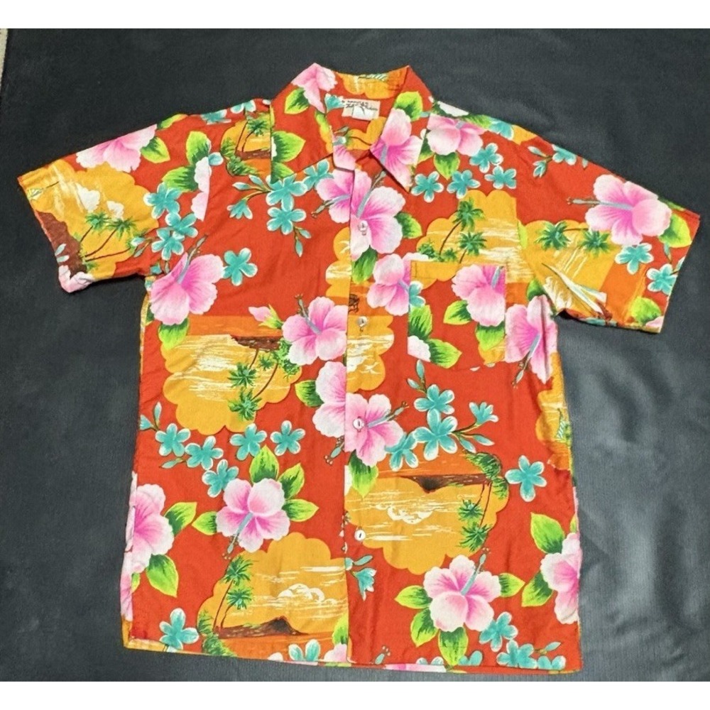 Vintage 60s 70s Hukilau Fashions Floral Aloha Hawaiian Shirt Men's Med Tiki